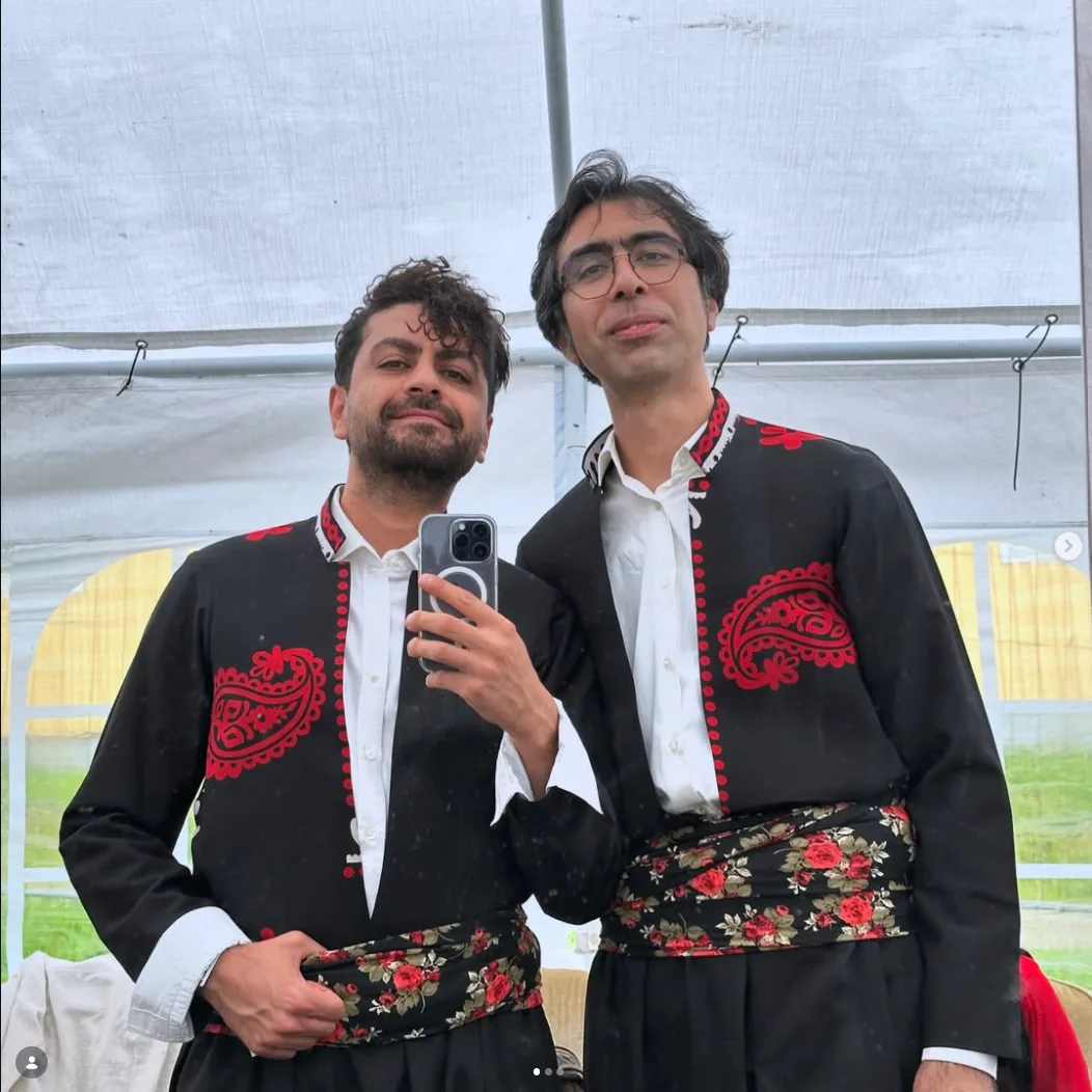 Farshad Sanati and Farzad Mehdi Nia in Kurdish traditional clothing.